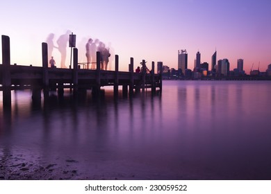 Perth City Skyline And Pier At Night