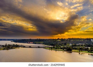 Perth City Sunset Using A Drone