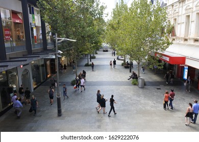 PERTH - JAN 15 2020:Aerial View Of Crowd Of Pedestrian People Traffic On Murray Street Mall, A Very Popular Tourist Attraction In Perth The Capital City Of Western Australia State, Australia.