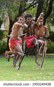 PERTH - JAN 24 2021:Aboriginal Australians People Dancing Traditional Dance During Australia Day Celebrations.In 2016 Australian Census, Indigenous Australians Comprised 3.3% Of Australia's Population