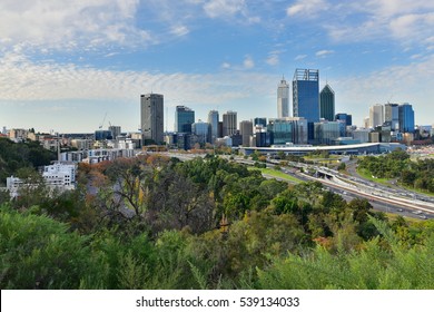 PERTH - MAY 22: View Of The Financial District Of Perth City On May 22, 2015 In Perth, Australia