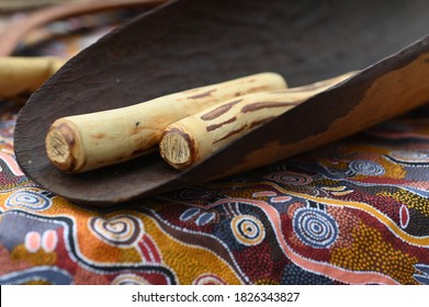 PERTH - OCT 01 2020:Aboriginal Australians people manufactured a range of tools, utensils, music instruments, fighting weapons and hunting weapons made from nature resources of wood, bone and shell.