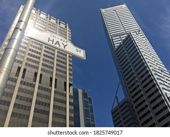 PERTH - SEP 25 2020:Office Buildings On Hay Street Perth Financial District. About Two Million People Lives In Perth The Capital City Of Western Australia.