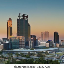 The Perth Skyline At Dusk