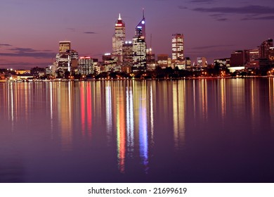 Perth Skyline From Swan River By Night