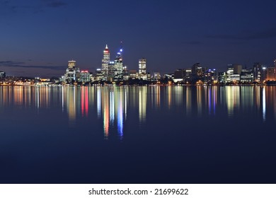 Perth Skyline From Swan River By Night