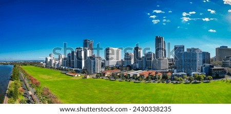 Perth skyline, Western Australia. Beautiful aerial view of city skyline along the river.