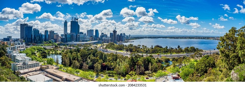 Perth, WA  Australia - 10-22-2021 View of the Swan river and Perth City in Western Australia