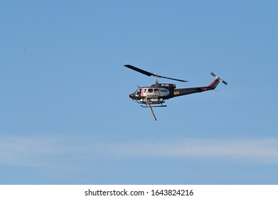 PERTH, WA - JAN 26 2020:Heli-lift Helicopter. Aerial flying crane is a helicopter used to lift heavy or awkward loads in remote or inaccessible areas.