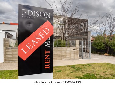 Perth, Western Australia - August 14 2022: 'for Rent' Sign On Australian Residential Property With 'leased' Sticker.