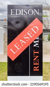 Perth, Western Australia - August 14 2022: 'for Rent' Sign On Australian Residential Property With 'leased' Sticker.