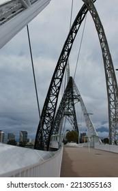 PERTH, WESTERN AUSTRALIA - June 22th, 2022: The Matagarup Bridge Over The Swan River In Perth City CBD. On A Cloudy Day During The COVID 19 Pandemic.