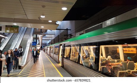 Perth, Western Australia - May 2017: Transperth is the brand name of the public transport system serving the city and suburbs of Perth, the state capital of Western Australia.