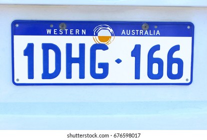 PERTH, WESTERN AUSTRALIA - November 15, 2015. Number Plate Of An Australian Car From Western Australia In Close Up. 