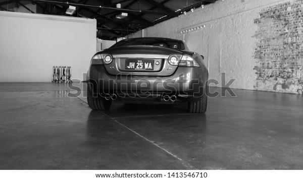 Perth,Western Australia-3/18/19: A 2006 Jaguar car\
in black and white\
photos