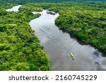 Peru. Aerial view of Rio Momon. Top View of Amazon Rainforest, near Iquitos, Peru. South America. 