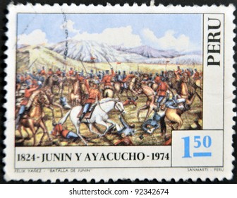 PERU - CIRCA 1974: A Stamp Printed In Eru Shows The Battle Of Junin And Ayacucho, 1824, Circa 1974