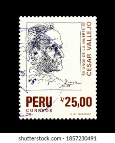 PERU - CIRCA 1988 : Cancelled Postage Stamp Printed By Peru, That Shows Portrait Of Cesar Vallejo, Circa 1988.