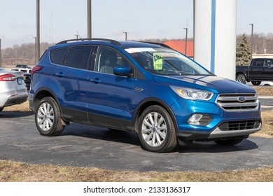 Peru - Circa March 2022: Used Ford Escape display at a dealership. With supply issues, Ford is relying on pre-owned car sales to meet demand.