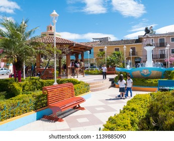 Peru July 2018 Gazebo And Fountain In Catacocha Town. Central Park. A Meeting Point For Inhabitants And Tourists In Sunny Days.