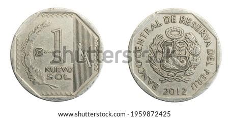 Peru one sol coin on white isolated background