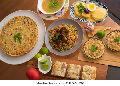 Peru Peruvian Food Buffet Table Quiche Rice Potatoes Soup Bread