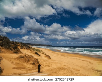 Perusing Rough Seas On Surf Beach