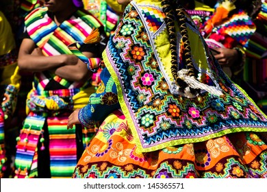 Peruvian Dancers At The Parade In Cusco.