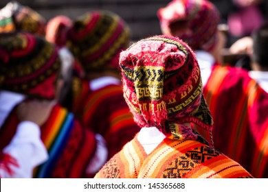 Peruvian Dancers At The Parade In Cusco.