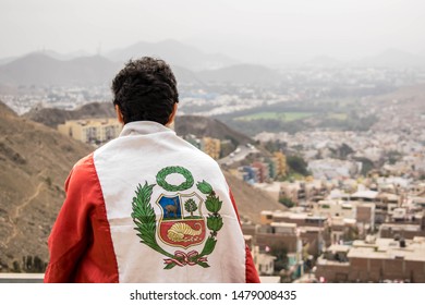 Perú. Peruvian Flag In Hill