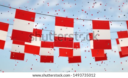Peruvian flags in the sky with confetti.