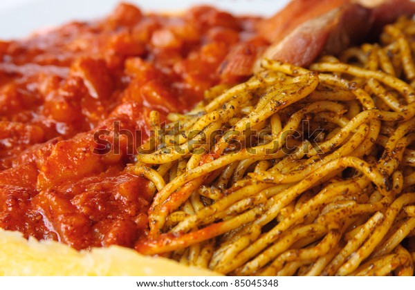 Peruvian Food Sopa Seca Y Carapulcra Stock Photo Edit Now