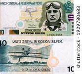 Peruvian military aviator and national aviation hero Jose Abelardo Quinones Gonzales; Portrait from Peru 10 Nuevos Soles 2005 Banknotes. 