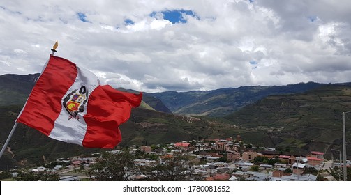 Peruvian National Flag Above Andes Mountain Village, Peru