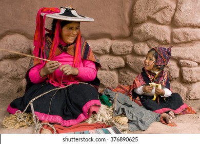 Peruvian People In Traditional Clothes Near Cusco, Peru, July 16, 2009