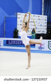 PESARO, ITALY - APRIL 28: Ganna Rizatdinova From Ukraine Performs With Hoop During The Rhythmic Gymnastic World Cup On April 28, 2013 In Pesaro, Italy