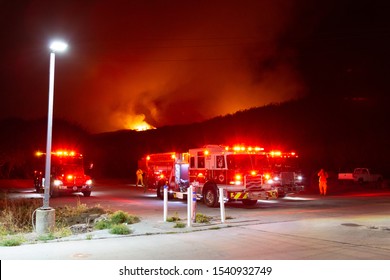 Pescadero, California - October 24 2019: Wildland Firefighters On The Scene Of The Cabrillo Fire Near Butano State Park.