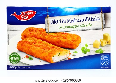 Pescara, Italy – February 11, 2021: Ocean Sea Alaskan Cod Sold By Lidl Supermarket Chain