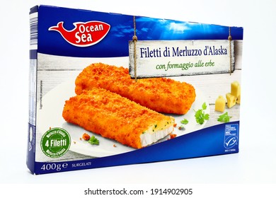 Pescara, Italy – February 11, 2021: Ocean Sea Alaskan Cod Sold By Lidl Supermarket Chain