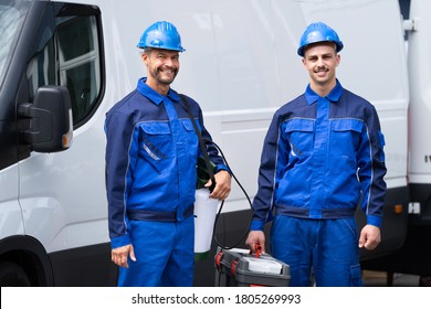 Pest Control Exterminator Service Workers Near Van Car