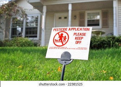 Pesticide Application Sign On A Residential Lawn