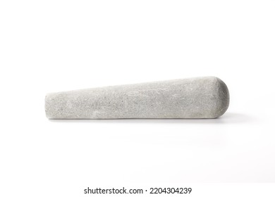 Pestle Is Often Used With A Mortar. Isolated On A White Background A Kitchen Tool Used For Pounding Or Grinding Ingredients. Asian Kitchenware,stone Pestle.