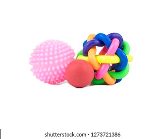 Pet Accessories Concept. Pet Toys On Isolated White Background.