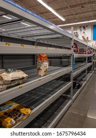 Pet Food Store Shelfs empty. San Diego California March 2020. Pets need food during time of preparedness. Pet owners providing for their furry friends.