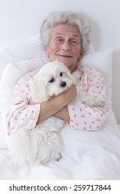 Pet Therapy Dog Visiting Senior Female Patient In Retirement Home