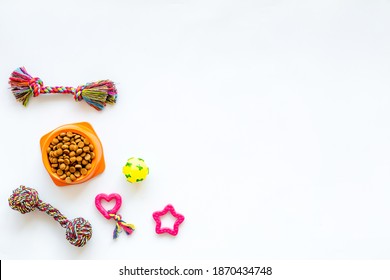 Pet Toys And Dry Food For Dogs And Cats. Top View