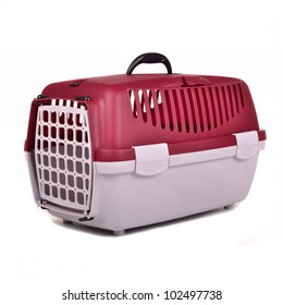 Pet Travel Plastic Cage, Isolated On White Background
