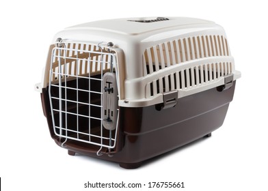 Pet Travel Plastic Carrier Isolated On White