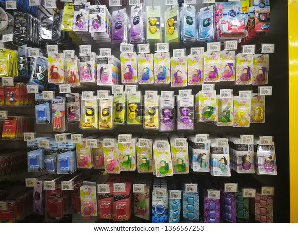 Petaling Jaya, Malaysia, March 28\
2019 - Various types of car perfumes for sale at the DIY\
Store