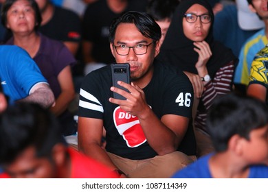 PETALING JAYA, MALAYSIA - MAY 09 : Supporters Of Pakatan Harapan Gather On The Pitch While Awaiting The 14th General Election Results In Petaling Jaya Near Kuala Lumpur On May 9, 2018.